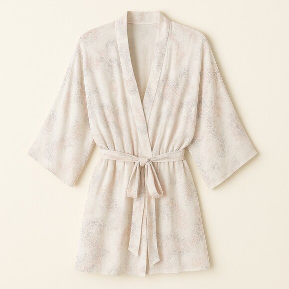 #97 RLINE | Pink & White Paisley Open Front Tie Robe - XL-XXL - Picture 2 of 10